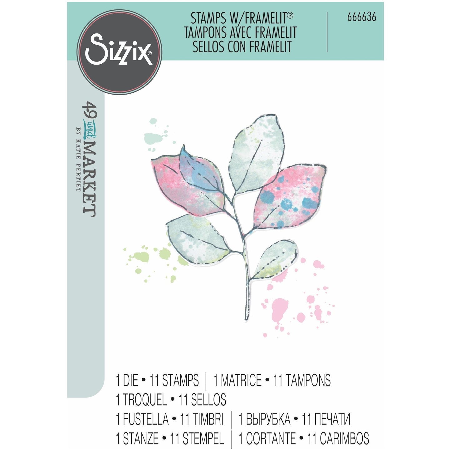 Sizzix - 49 and Market Framelits Dies w/Stamps - Painted Pencil Leaves