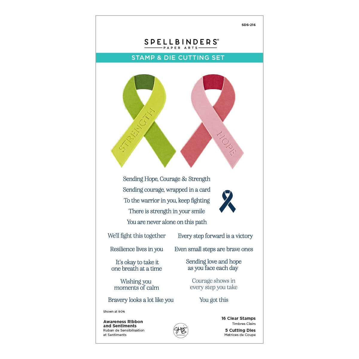 Spellbinders Clear Stamps & Dies - Awareness Ribbon and Sentiments