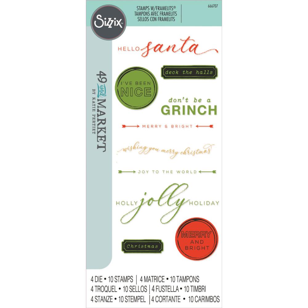 Sizzix - 49 and Market Clear Stamps & Framelits Dies - Jolly Sentiments