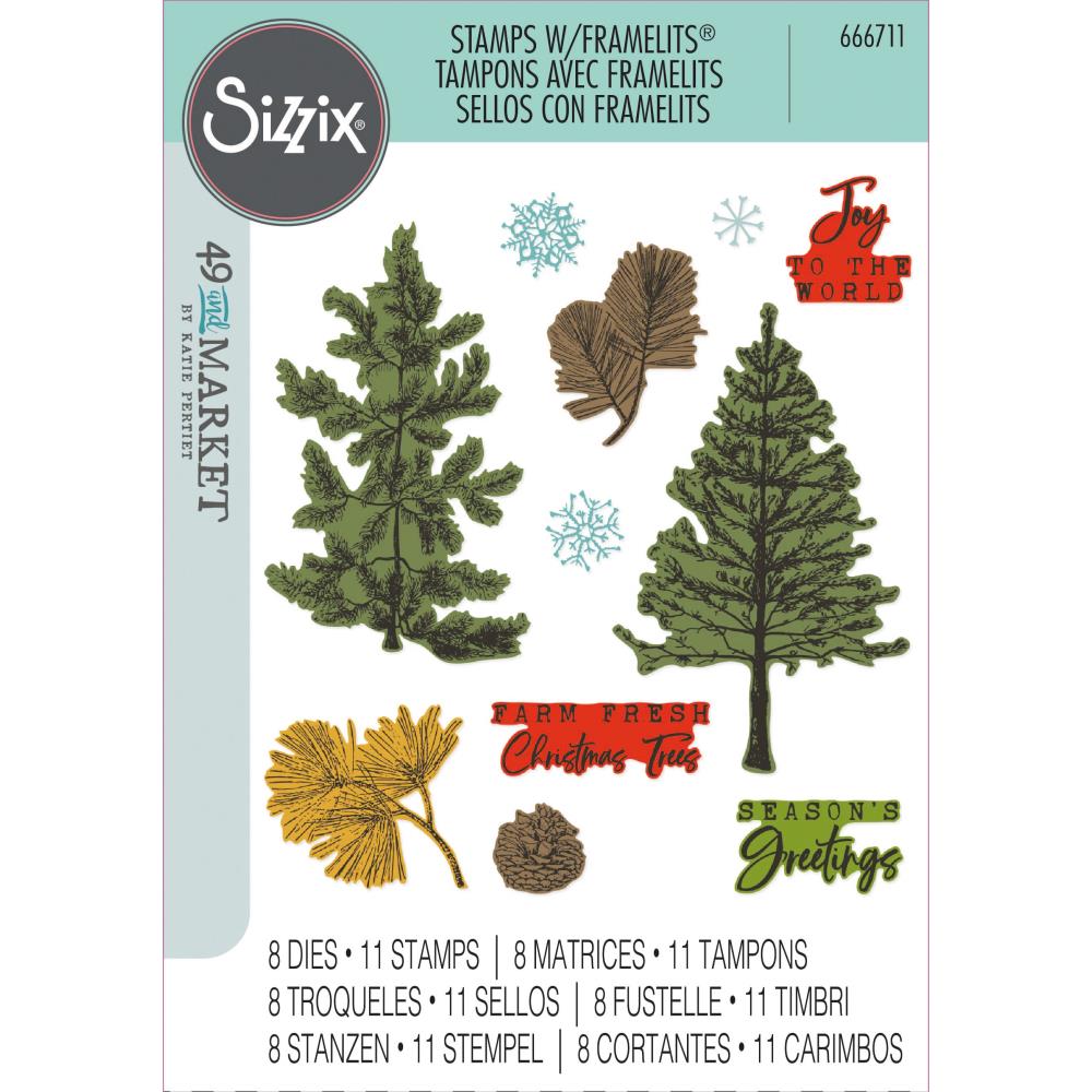 Sizzix - 49 and Market Clear Stamps & Framelits Dies - Pine Holidays