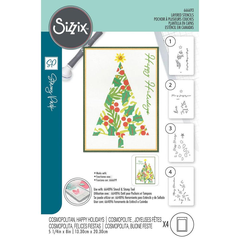 Sizzix Stencils - Layered Cosmopolitan Christmas, Happy Holidays