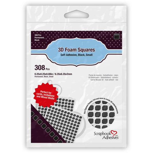 Scrapbook Adhesives 3D Permanent Foam Squares - Black 1/4" x 1/4", 308 pk