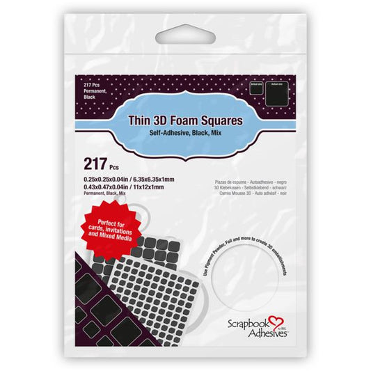 Scrapbook Adhesives Thin 3D Permanent Foam Squares - Black Variety Pack, 217 pk