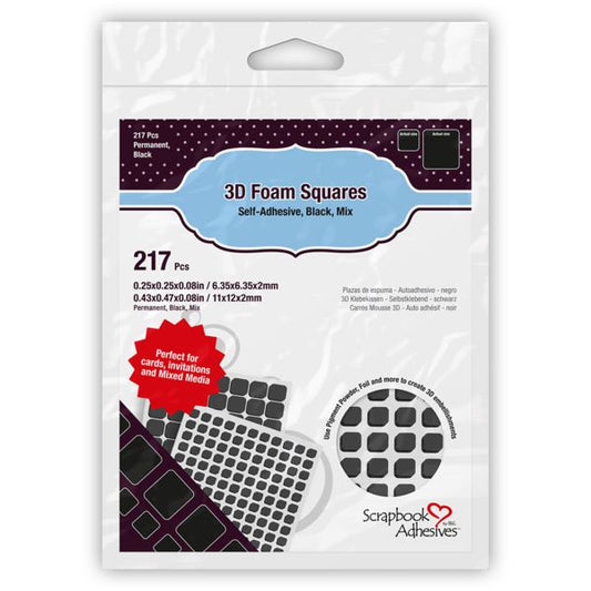 Scrapbook Adhesives 3D Permanent Foam Squares - Black Variety Pack, 217 pk