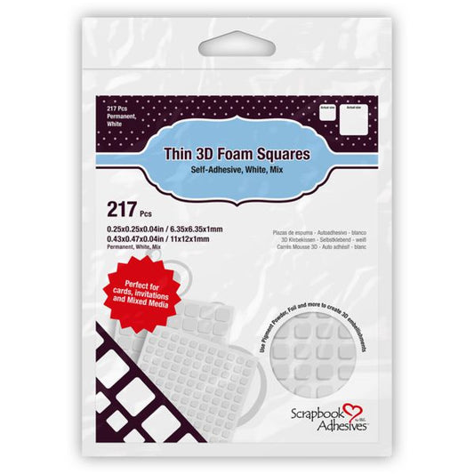 Scrapbook Adhesives Thin 3D Permanent Foam Squares - White Variety Pack, 217 pk