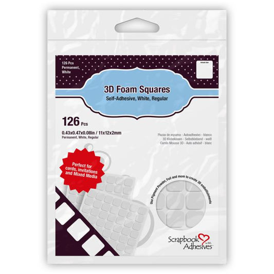 Scrapbook Adhesives 3D Permanent Foam Squares - White 1/2" x 1/2", 126 pk