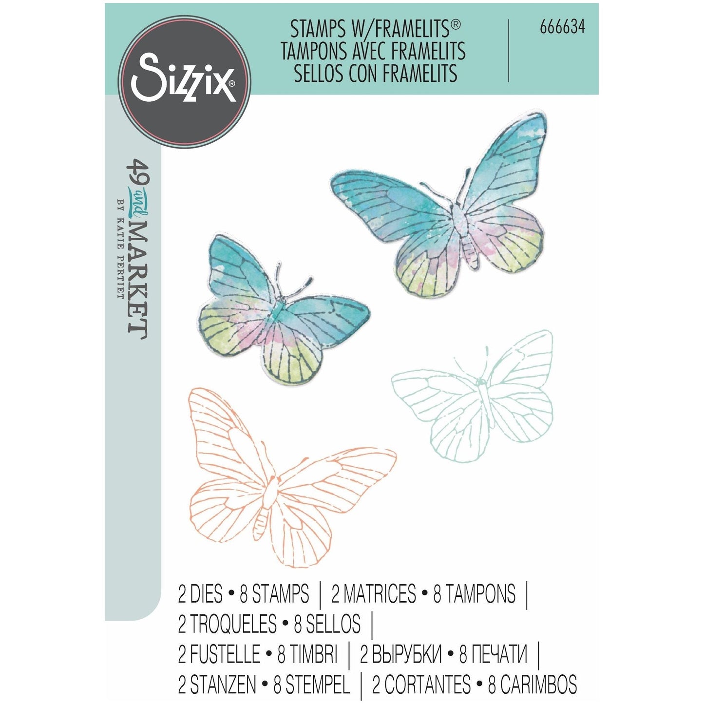 Sizzix - 49 and Market Framelits Dies w/Stamps - Painted Pencil Butterflies