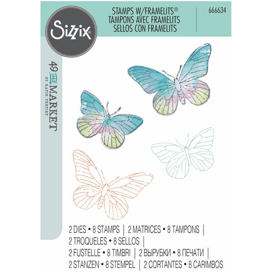 Sizzix - 49 and Market Framelits Dies w/Stamps - Painted Pencil Butterflies