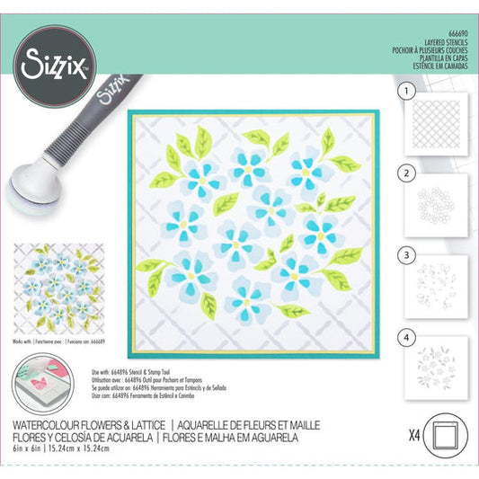 Sizzix Layered Stencils - Watercolour Flowers & Lattice