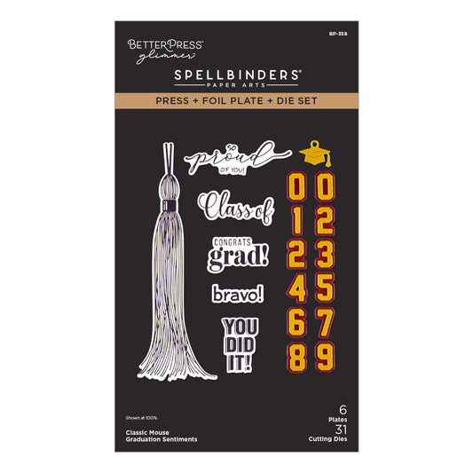 Spellbinders Letterpress + Foil Plate - Classic Mouse Graduation Sentiments
