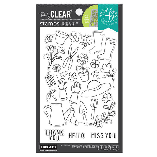 Hero Arts Clear Stamps - Gardening Tools & Flowers