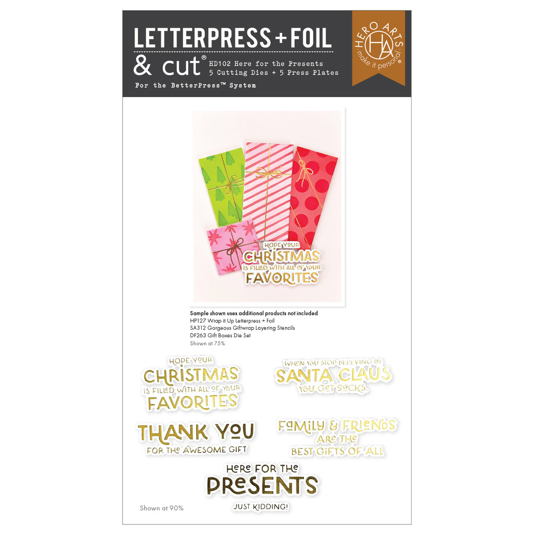 Hero Arts Letterpress + Foil Plate & Cut - Here for the Presents