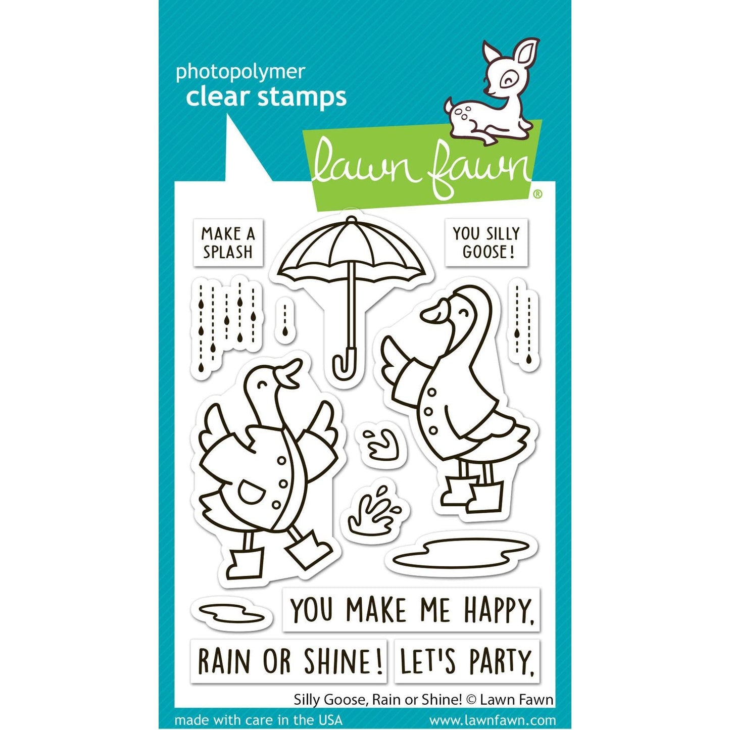 Lawn Fawn Clear Stamps - Silly Goose, Rain Or Shine!