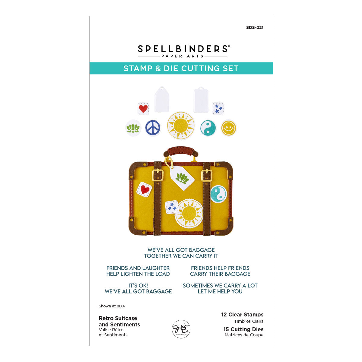 Spellbinders Clear Stamps & Dies - Retro Suitcase and Sentiments