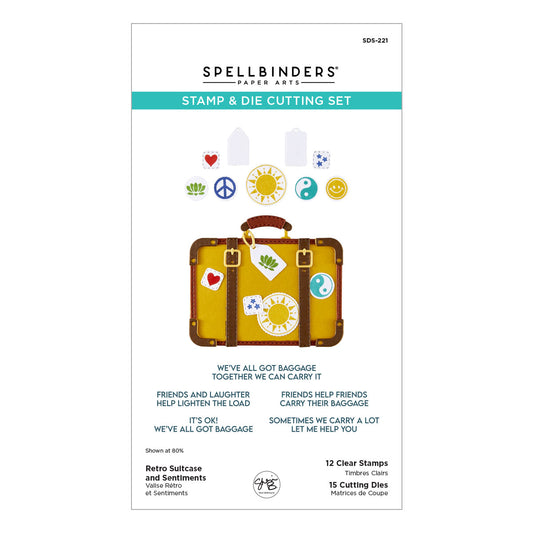 Spellbinders Clear Stamps & Dies - Retro Suitcase and Sentiments