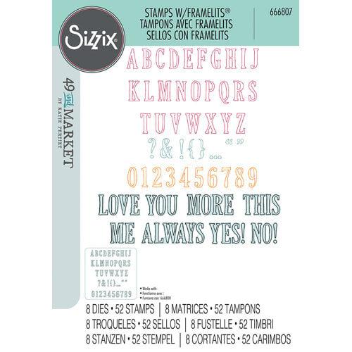Sizzix 49 and Market - Framelits Dies w/Stamps - Fine Line Alpha 01