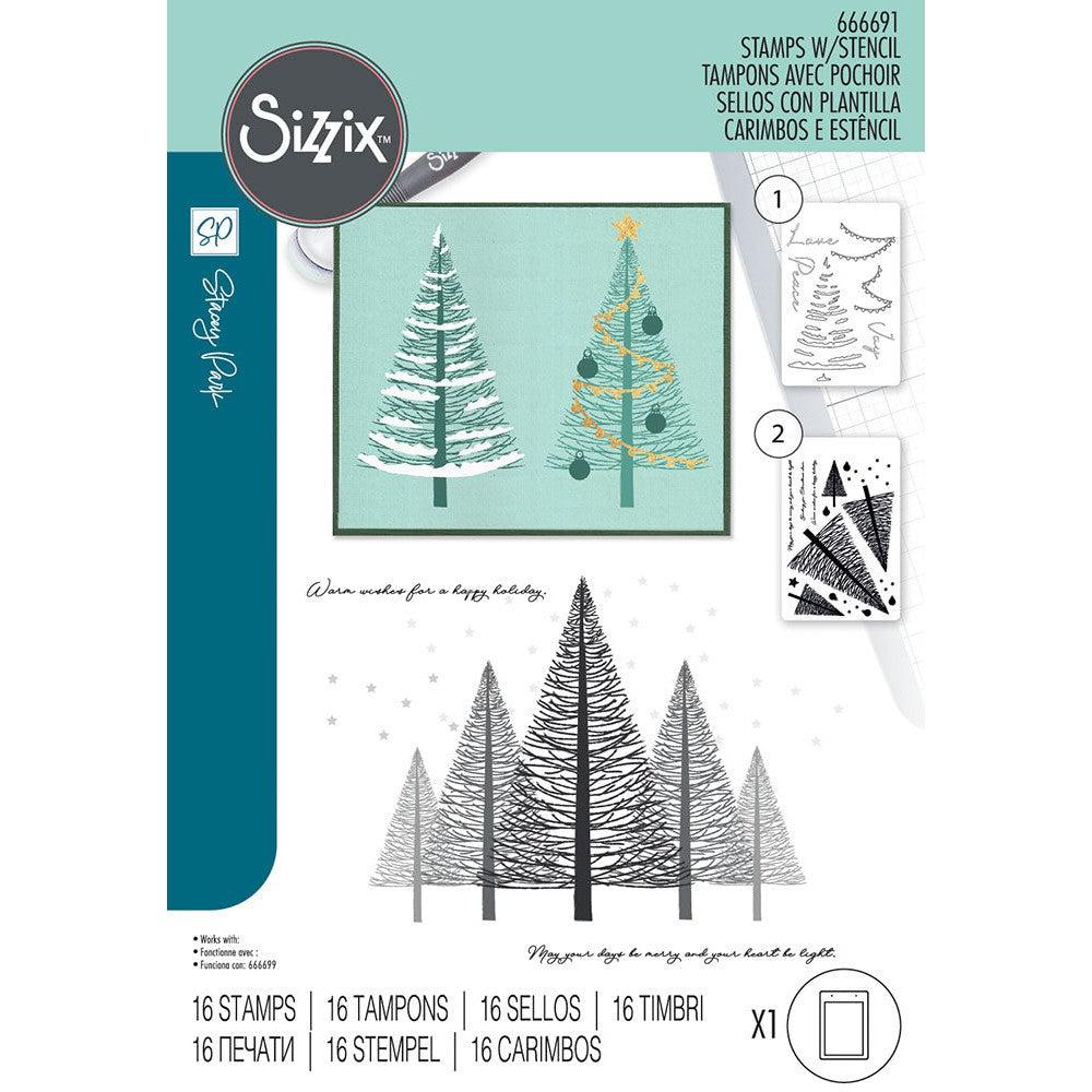 Sizzix Clear Stamps & Stencils - Cosmopolitan Christmas, Merry and Light