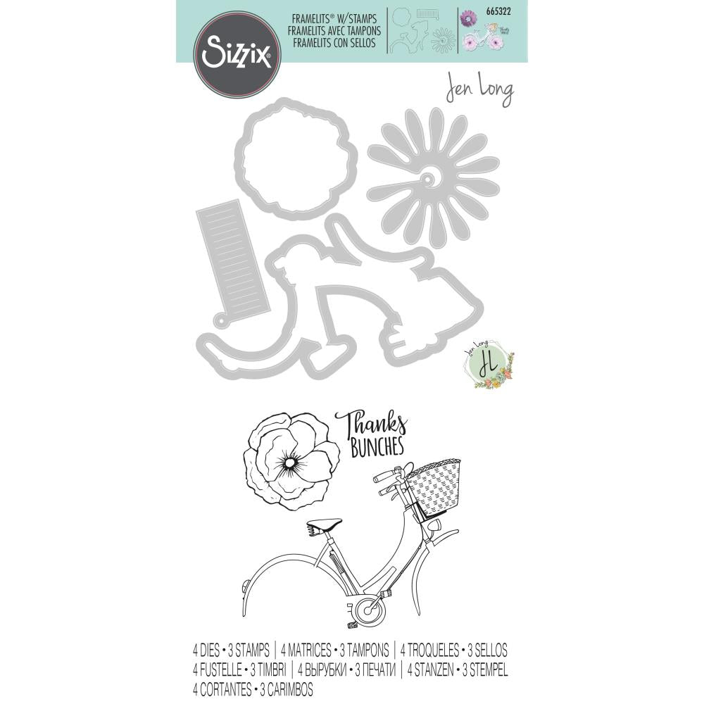 Sizzix Framelits Dies w/Stamps - Thankful Bicycle by Jen Long