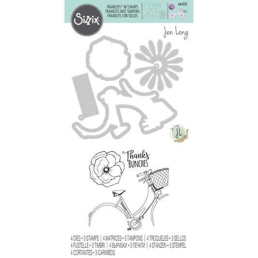 Sizzix Framelits Dies w/Stamps - Thankful Bicycle by Jen Long