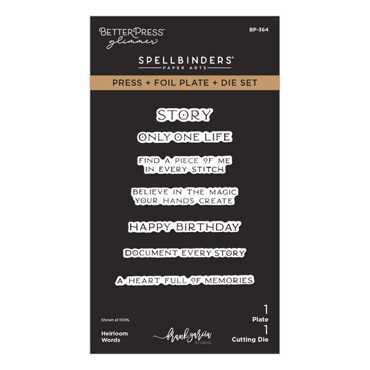 Spellbinders Letterpress + Foil Plate & Cut - Heirloom Words