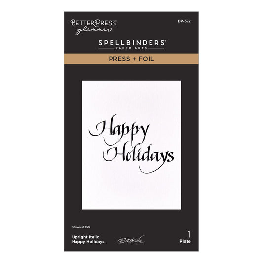 Spellbinders Letterpress + Foil Plate - Upright Italic Happy Holidays