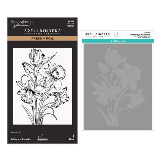 Spellbinders Letterpress + Foil Plate & Stencils - Tulips and Daffodils