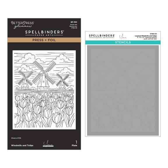Spellbinders Letterpress + Foil Plate & Stencils - Windmills and Tulips
